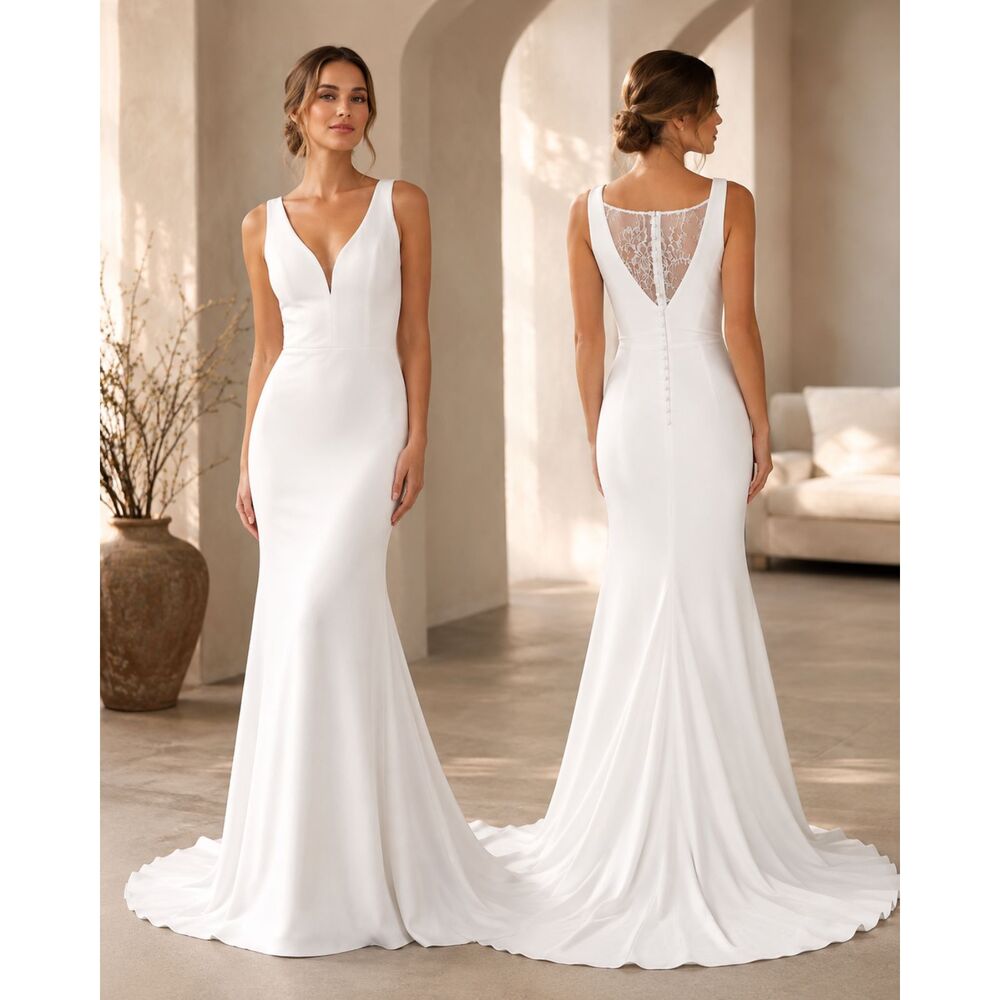 Lulus Long Lasting Love Wedding Dress Ivory Maxi Mermaid Lace V Neck Size L NWT